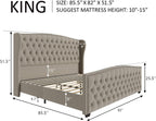 AMERLIFE King Size Bed Frame with Velvet Upholstered Wingback Headboard