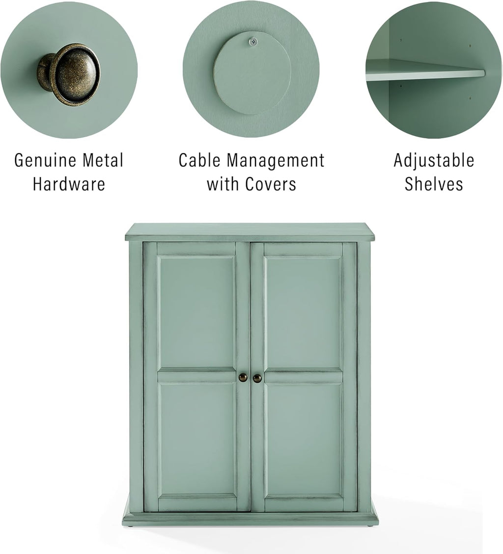 Crosley Furniture Holbrook Traditional Stackable Kitchen Storage Pantry, Accent Cabinet, Bathroom Storage, Distressed Seafoam Blue