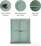 Crosley Furniture Holbrook Traditional Stackable Kitchen Storage Pantry, Accent Cabinet, Bathroom Storage, Distressed Seafoam Blue
