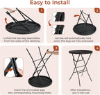 TLSUNNY 4Pcs 32" Folding Round Cocktail Table, High Top Bar Table, Black | Portable Folding Chair for Saving Space, with Locking Leg,Stable Crossbar,for Party, Commercial Events,Bistro,Indoor,Outdoor