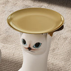 homary Cat Side Table with Gold Tray – Resin Animal Figurine End Table, Small Coffee Table for Sofa Side, Living Room, Bedroom, or Entryway Decor (Cat-A)