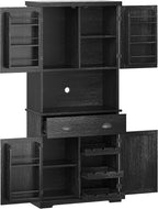 ChooChoo 72" Pantry Cabinet with Storage Drawers, Farmhouse Kitchen Hutch Bar Cabinet with Microwave Stand, Kitchen Cupboard with Door Shelves for Dining Room, Living Room, Black