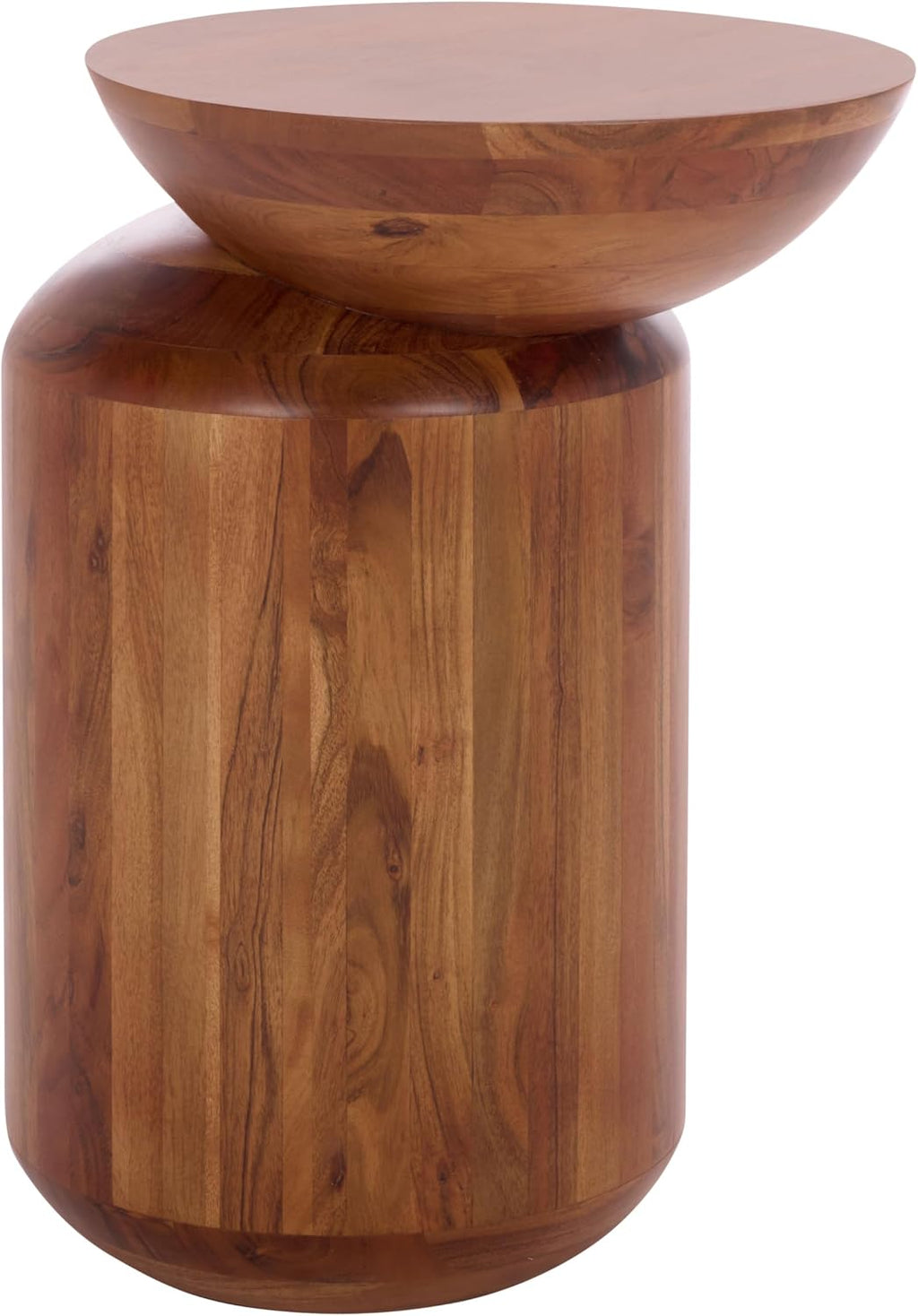 SAFAVIEH Home Collection - Masew Solid Wood Accent Table with Sculptural Stacked Design in Walnut Finish, Modern Side Table, Fully Assembled (ACC3228A)