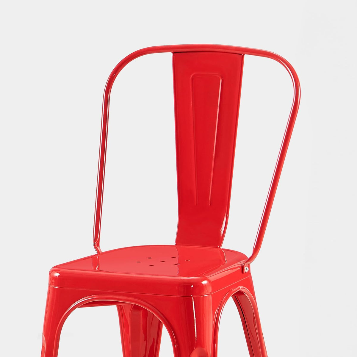 AC Pacific 18 Inch Seat Height Industrial Metal Dining Chairs, Stackable Kitchen or Bar Seat, Durable Modern Design, Versatile Accent Furniture, Set of 2, Red