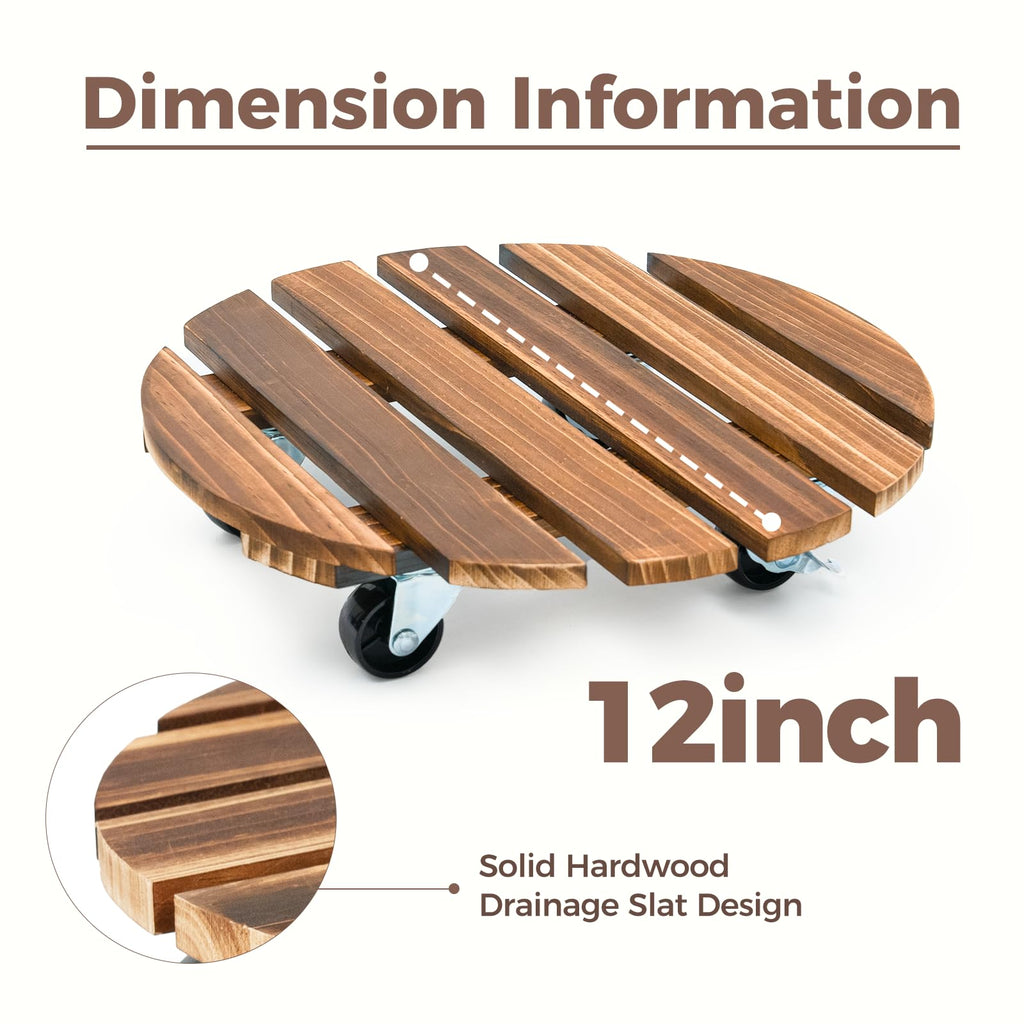 Bamworld Plant Stand Outdoor Rolling Tray Plant Caddy with Wheels 12in Plant Caster with Wheels Planter Caddy Flower Cart Plant Dolly for Heavy Duty Large Plants Plant Rollers (2 Pack )