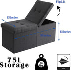 Storage Ottoman Bench Foldable Seat Footrest Shoe Bench End of Bed Storage with Flipping Lid, 75L Storage Space, 30 inches Linen Fabric Dark Grey