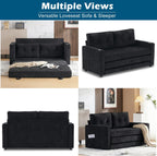 VINGLI Upgraded 64" W 84" L Full Size Futon Sofa Bed, 6" Thick Upholstery Chenille Loveseat Sofa Sleeper Pull Out Couch,Convertible Floor Couch for Living Room, Bedroom, Entertainment Room, Black