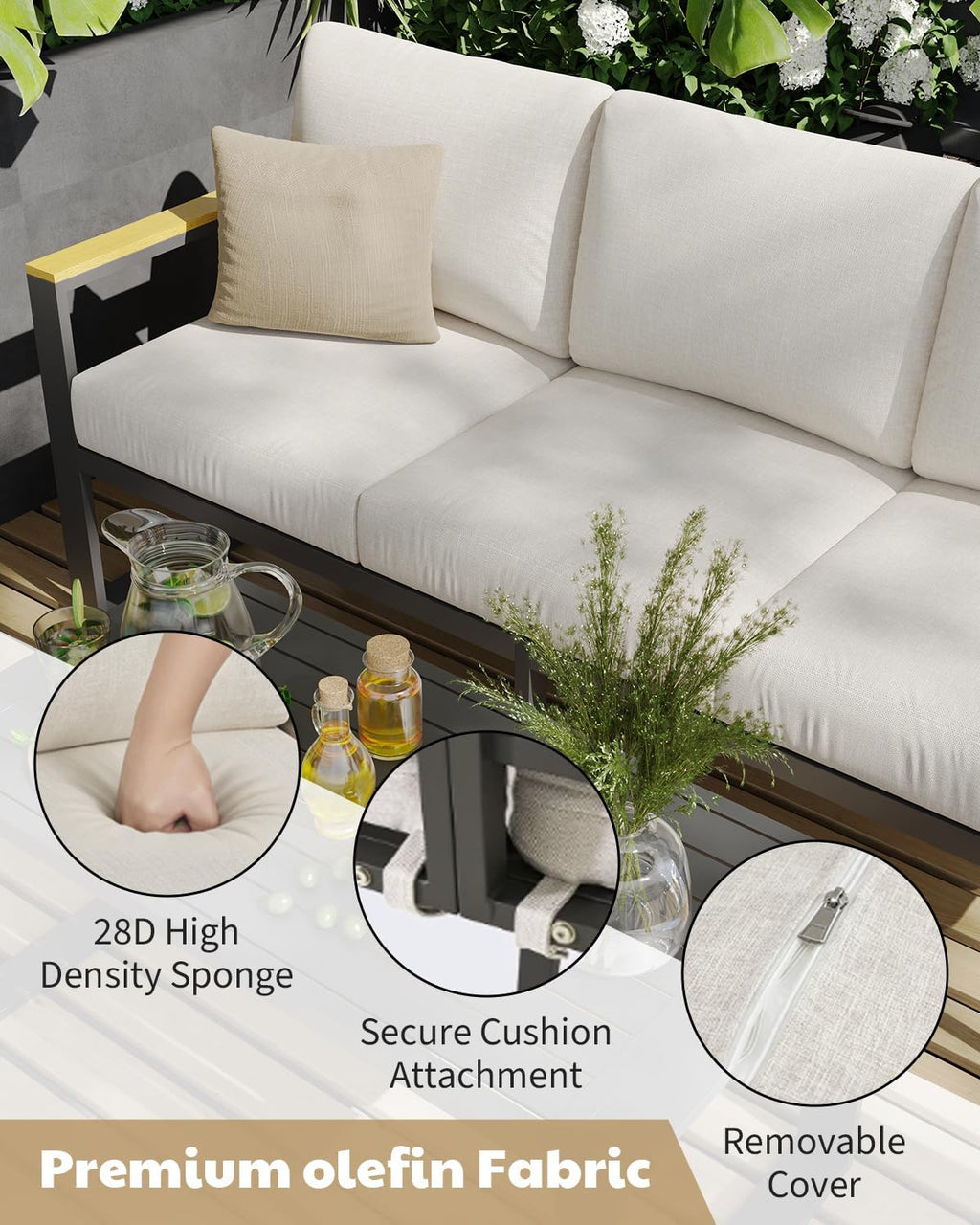 IDEALHOUSE Outdoor 2 Pieces Aluminum Patio Ottoman, Outdoor Footstool with Seat Cushions, Small Metal Outdoor Chairs for Balcony, Garden, Deck, Backyard,Beige