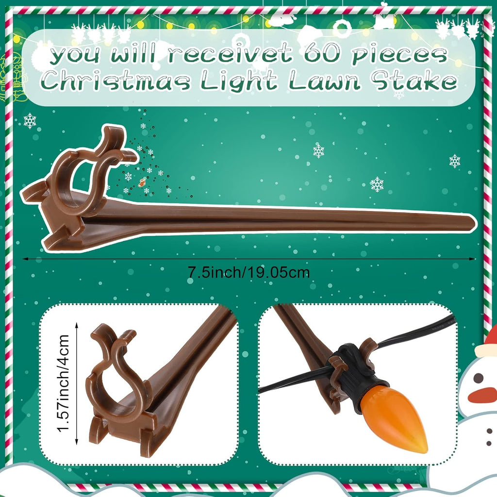 Jetec 200 Pieces Christmas Light Stakes Universal Yard Lawn Holiday 7.5 Inches Light Ground Stakes for C7 C9 String Lights Christmas Outdoor Lights Holders on Yards, Driveways (Brown)