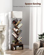 Evermagin 6 Tier Tree Bookshelf with Light, Bookcase, Rustic Brown | Narrow Tower Design, Storage Cabinet for Book Organization, Tall Floor Standing Use, Living Room, Bedroom and Home Office