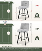 SAECKBERG Swivel Bar Stools Set of 3, 26''H Upholstered Barstools with Backs, Modern Counter Height Bar Stool Chairs for Kitchen Island, Metal Legs, Light Gray Fabric Counter Stools