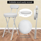 UWEAR Portable Folding Stool,Folding Bar Stool with Back,Leather Padded Counter Height Foldable Stool, Tall Chairs for Adults Kitchen Island Outdoor Shop Cafe(2 PCS Black) (2PCS White)