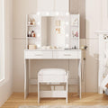 Vabches Vanity Desk with Mirror and Lights,Makeup Vanity Table with Charging Station,Vanity Set with 2 Drawers & Lots Storage Space,3 Lighting Modes Adjustable Brightness,White