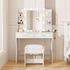 Vabches Vanity Desk with Mirror and Lights,Makeup Vanity Table with Charging Station,Vanity Set with 2 Drawers & Lots Storage Space,3 Lighting Modes Adjustable Brightness,White
