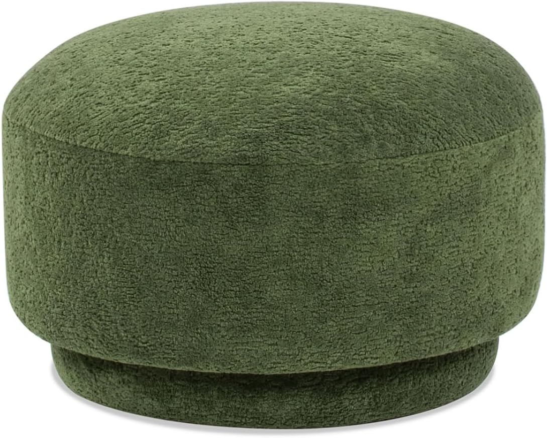 15" Mushroom Footstool Ottoman, Moss Green Fleeced Teddy