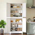 Metal 2-in-1 Combination Kitchen Pantry Cabinet, 75" Tall Farmhouse Standing Storage Cabinets, Freestanding Cupboard with 4 Doors and Adjustable Shelves for Dining Room, Bathroom and Living Room