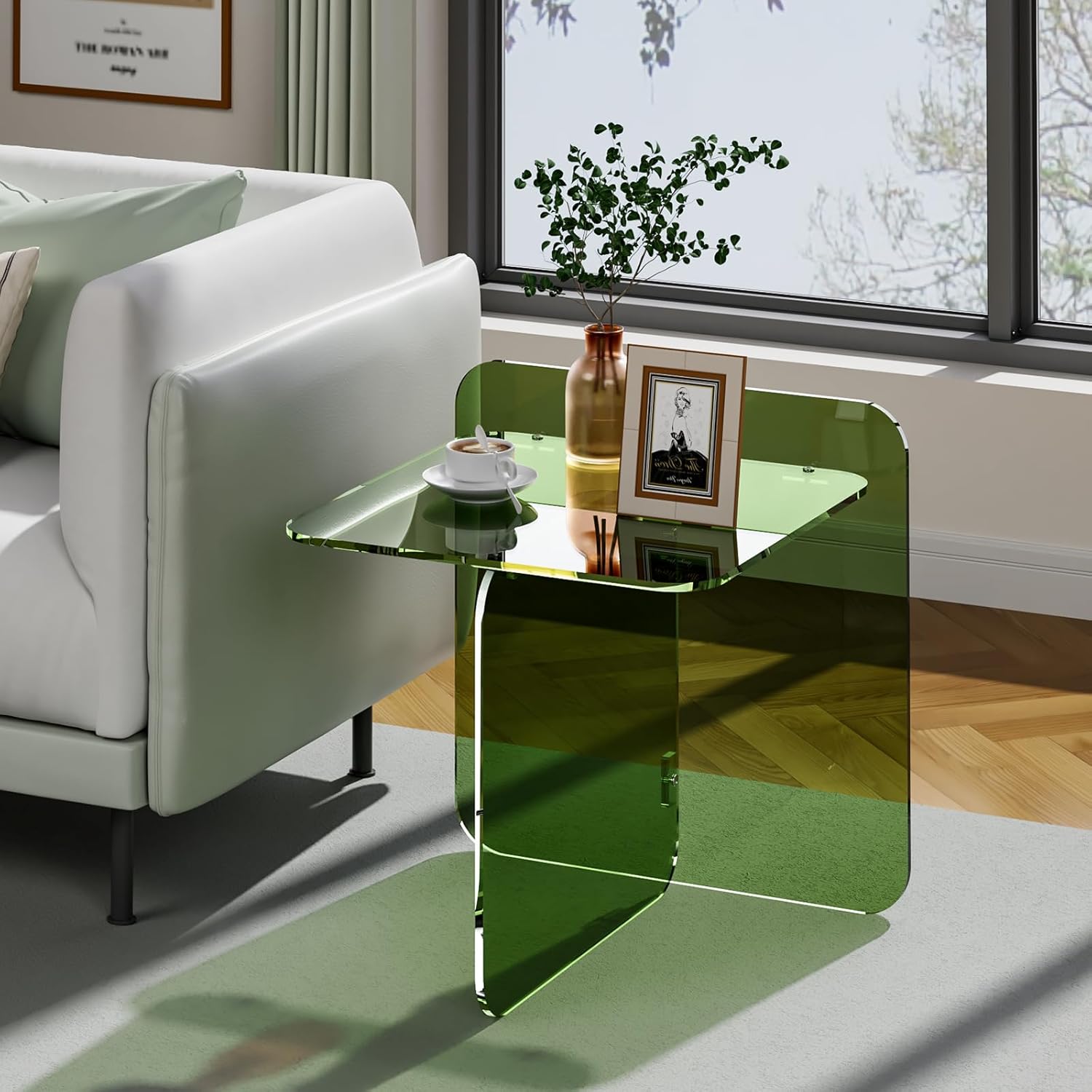 Acrylic Side Table, End Table Clear Modern Bedside Table for Bedroom Living Room, Lucite Nightstand (Clear, 19.7" × 19.7" × 18")