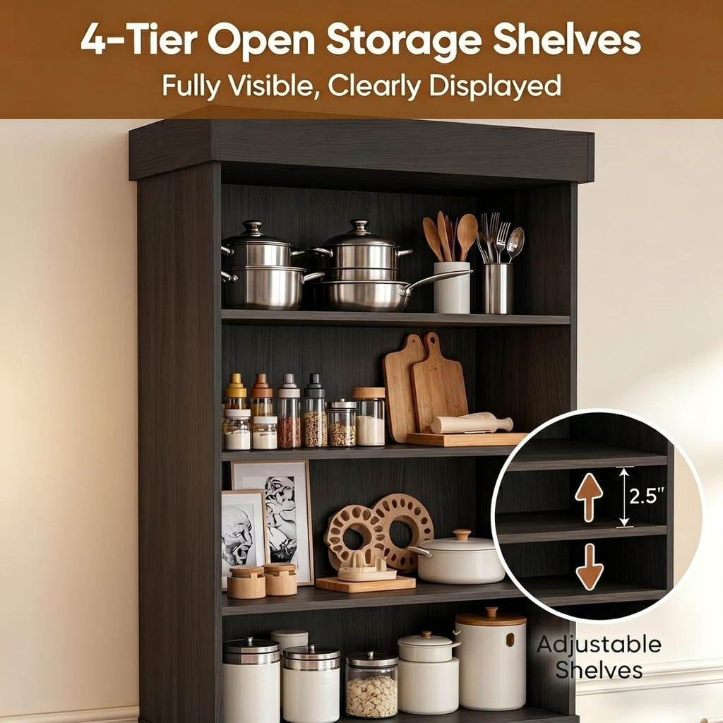 Vyre 71" Tall Farmhouse Kitchen Pantry, Set of 2 Large Storage Cabinets with 3 Drawers, Adjustable Shelves, Wood Versatile Hutch Cabinet for Living Room, Dining Room, Black