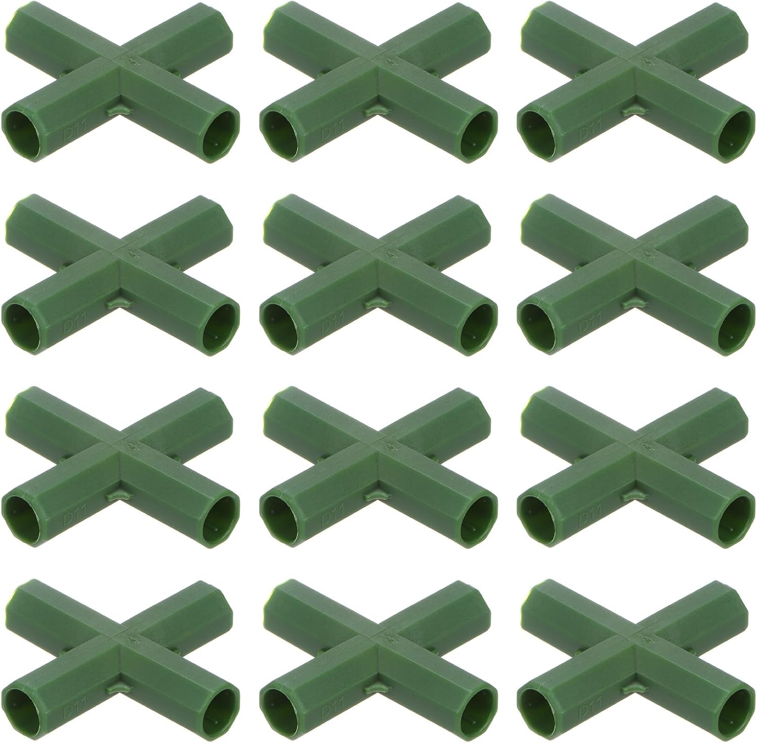 4 Pcs 11mm Greenhouse Frame Building Connectors, 4 Way Flat Pipe Fitting for Grape Trellis/Sunscreen Shed/Gardening Plant Stakes, Greenhouse Accessories [Green]