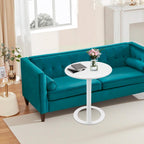 C-Shaped Round End Table for Couch, Mental Side Table Sofa Tables Slide Under Couch for with O-Shaped Base for Small Space, White