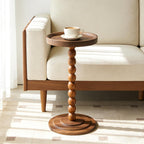 Small Round Side Table, Drink Tables for Small Spaces, Pedestal Side Table with Solid Wood Leg, Modern Accent End Table for Living Room, Mini Coffee Table, Balcony, Easy Assembly (Walnut)