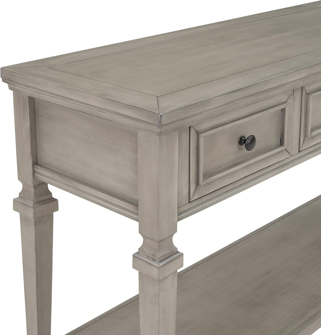 Knocbel 50" Retro Style Console Table Solid Wood Frame Sofa Table with Bottom Open Shelves and 3 Top Storage Drawers Entryway Table for Living Room, Coffee Bar, Hallway, Front Hall