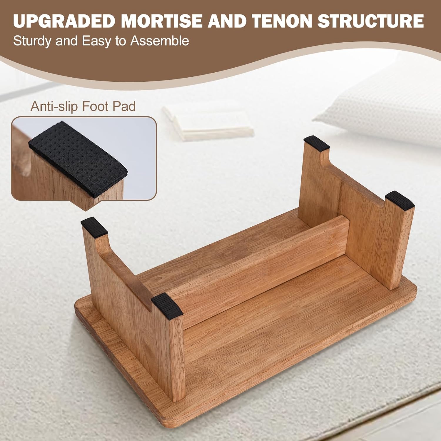 Solid Wood Stool Wooden Step Stool Anti-Slip Step Stools for Adults Step Stool for Adults One Step Stool for Office, Bedroom, Garden, Bathroom (6.0" High)
