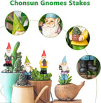 Gnomes Garden Stakes 1.4 Inch Plant Decorations for Pots Indoor Outdoor 4 Pack Miniature Gnomes Decorations for Yard Mini Gnome