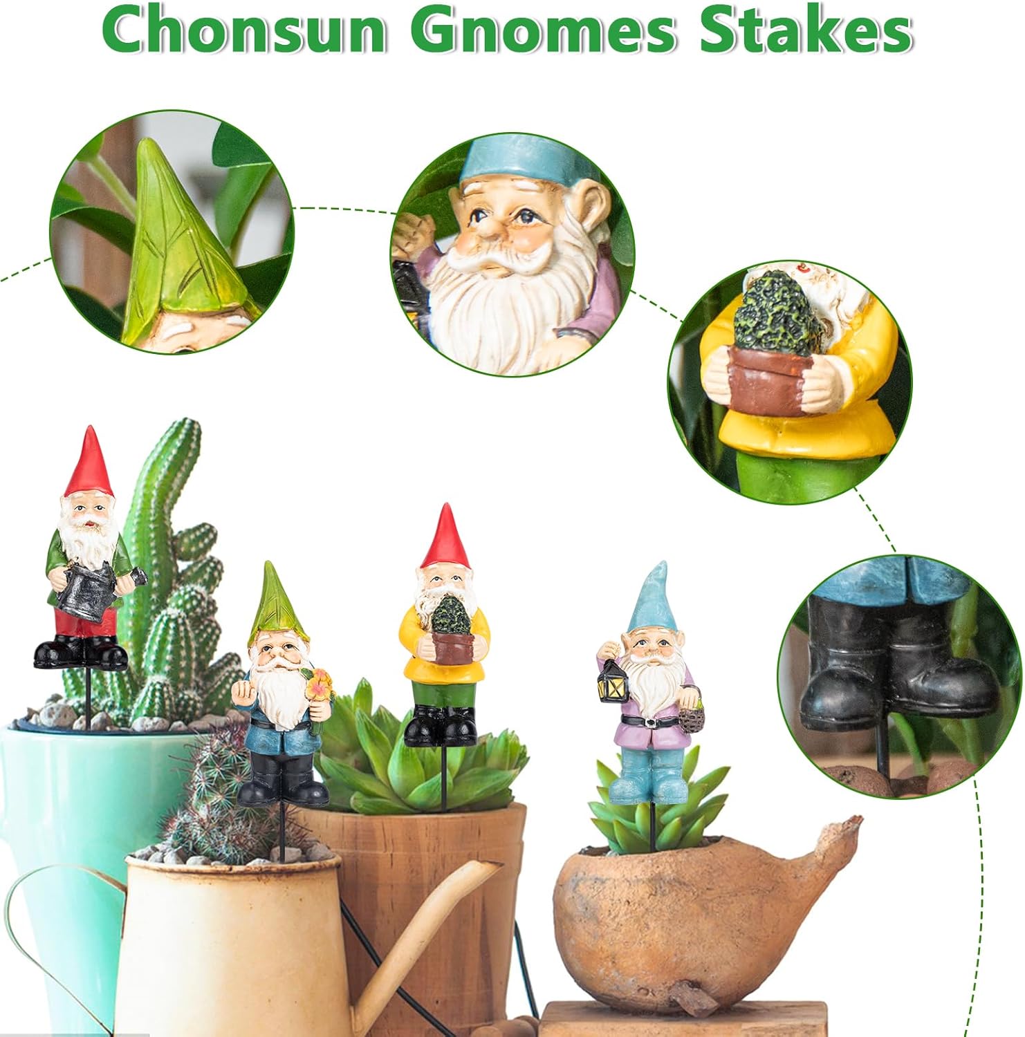 Gnomes Garden Stakes 1.4 Inch Plant Decorations for Pots Indoor Outdoor 4 Pack Miniature Gnomes Decorations for Yard Mini Gnome