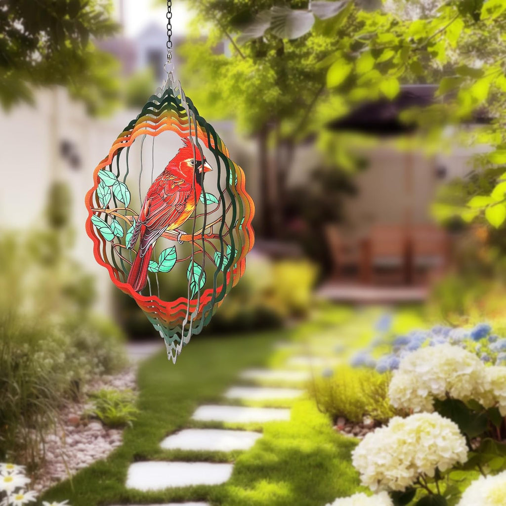 Cardinal Wind Spinners Garden Decor as Birthday Gifts for Women Mom,12 inch 3D Stainless Steel Hanging Wind Spinner Metal Catchers Kinetic Sculpture for Outdoor Decor, Patio,Yard Decorations