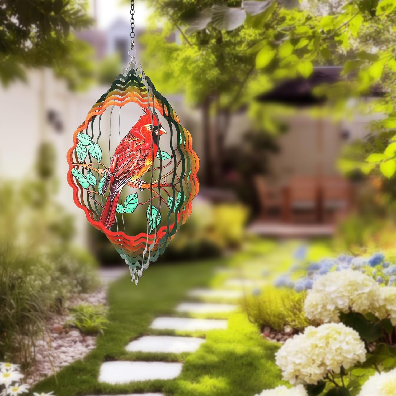 Cardinal Wind Spinners Garden Decor as Birthday Gifts for Women Mom,12 inch 3D Stainless Steel Hanging Wind Spinner Metal Catchers Kinetic Sculpture for Outdoor Decor, Patio,Yard Decorations