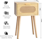 Nightstands Set of 2, Bedside Table with Rattan Door, Boho End Table with Solid Wood Legs for Bedroom, Living Room, Small Space Nightstands, Natural Color, HNS001N