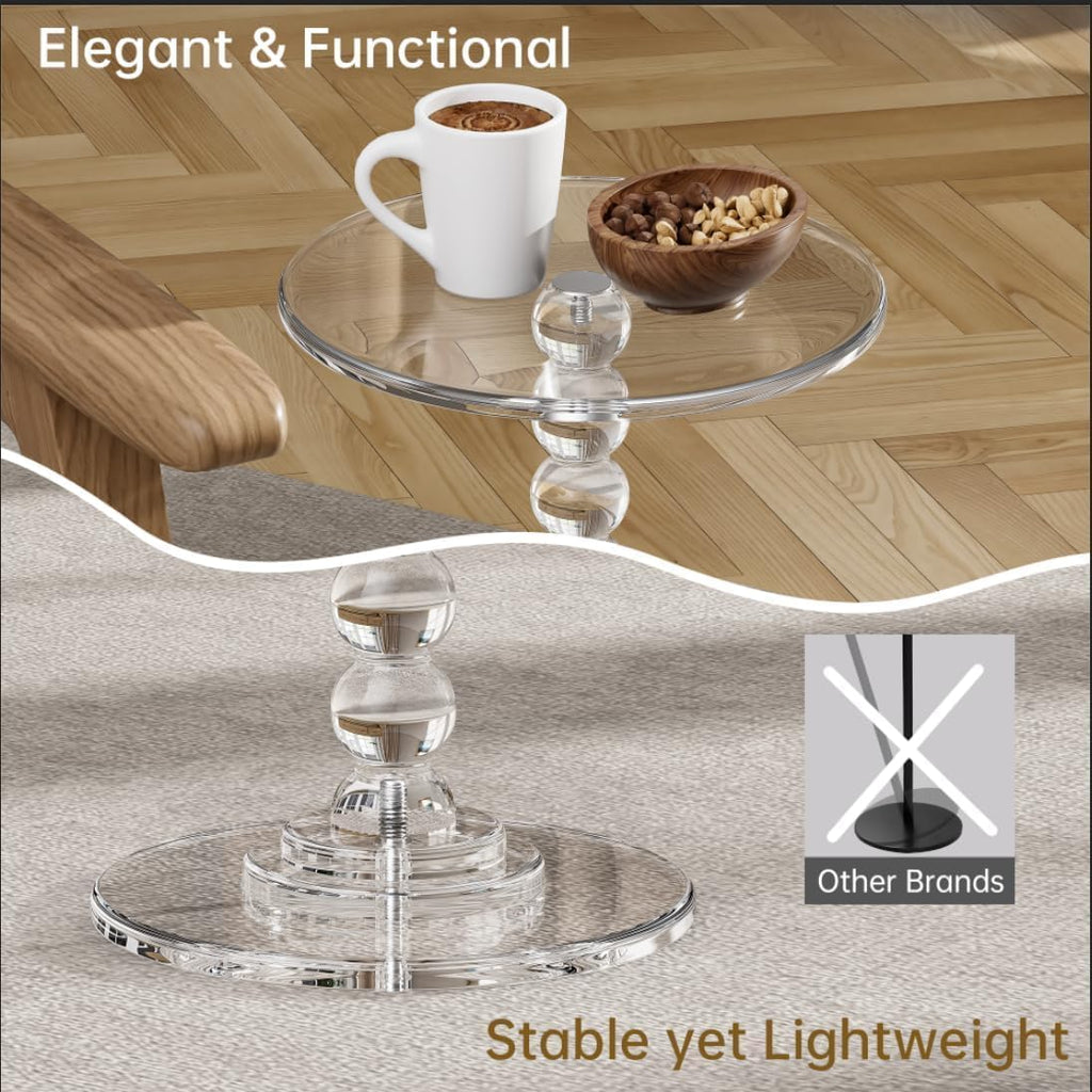 Acrylic Side Table, End Table Round Top with Solid Post for Living Room, Bedroom, Balcony, Easy Assembly,Clear,One Size