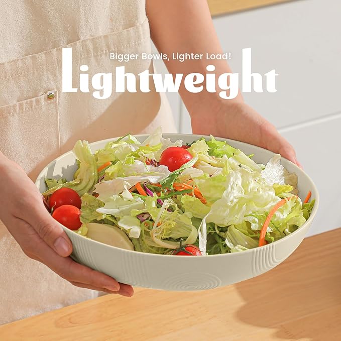 Homienly 65 oz Large Salad Bowls Wheat Straw Big Bowls 10 inch Serving Bowls Wheat Straw Plates Bowls Set of 6 Wide and Shallow Bowls for Kitchen Dishwasher Safe-Beige