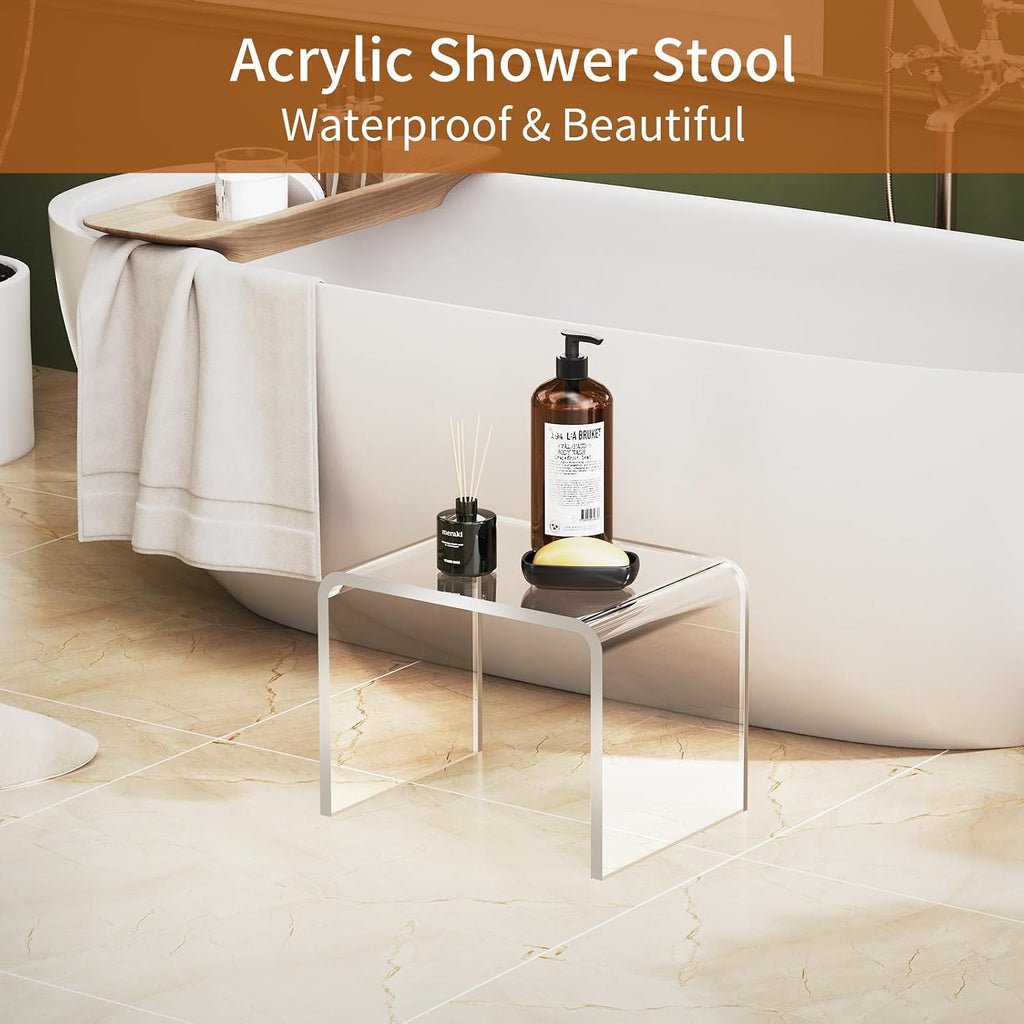 Acrylic Step Stool Small Stool, Clear Acrylic Foot Stool for Bathroom Bedroom Kitchen Holds Up to 250lbs Clear (with Non-Slip, 12.6'' x 9'' × 9.8'')
