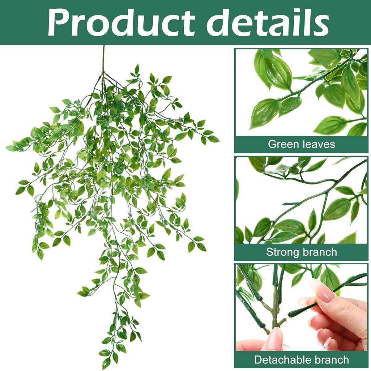 Hoteam 12 Pcs Artificial Hanging Plants 32 Inch Fake Ivy Vines with Fake Leaves Patio Artificial Plants Greenery for Living Room Indoor Outdoor Wall, No Basket (Vine)