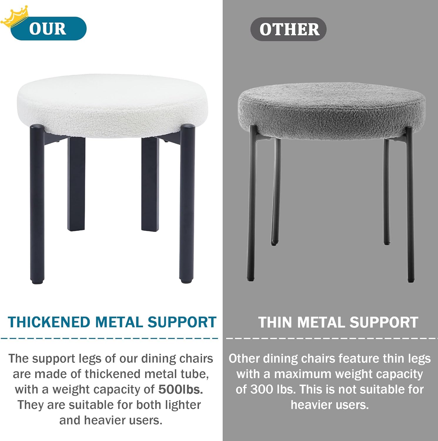 Boucle Dining Chairs Set of 4 Mid Century Modern Dining Chairs Round Cushion Dining Room Chairs with Curved Back and Black Metal Legs for Kitchen, Living Room, Bedroom (Beige)