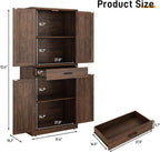 Hlivelood 72" Tall Farmhouse Kitchen Pantry Cabinet with Drawer, Rustic Wood Cupboard Storage Cabinet w/Organizer and 4 Barn Doors, Storage Cabinet for Kitchen, Dining Room, Living Room, Brown
