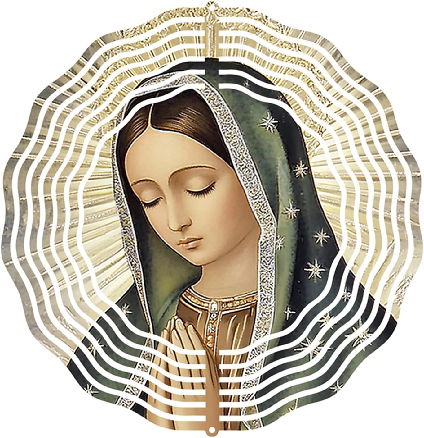 Virgin Mary Prayer Wind Spinner, Metal Wind Spinners Outdoor Indoor,Virgin Mary Hanging Garden Decor for Outside, Stainless Wind Spinners for Yard and Garden 10 inch 3D (25.76X25 CM)