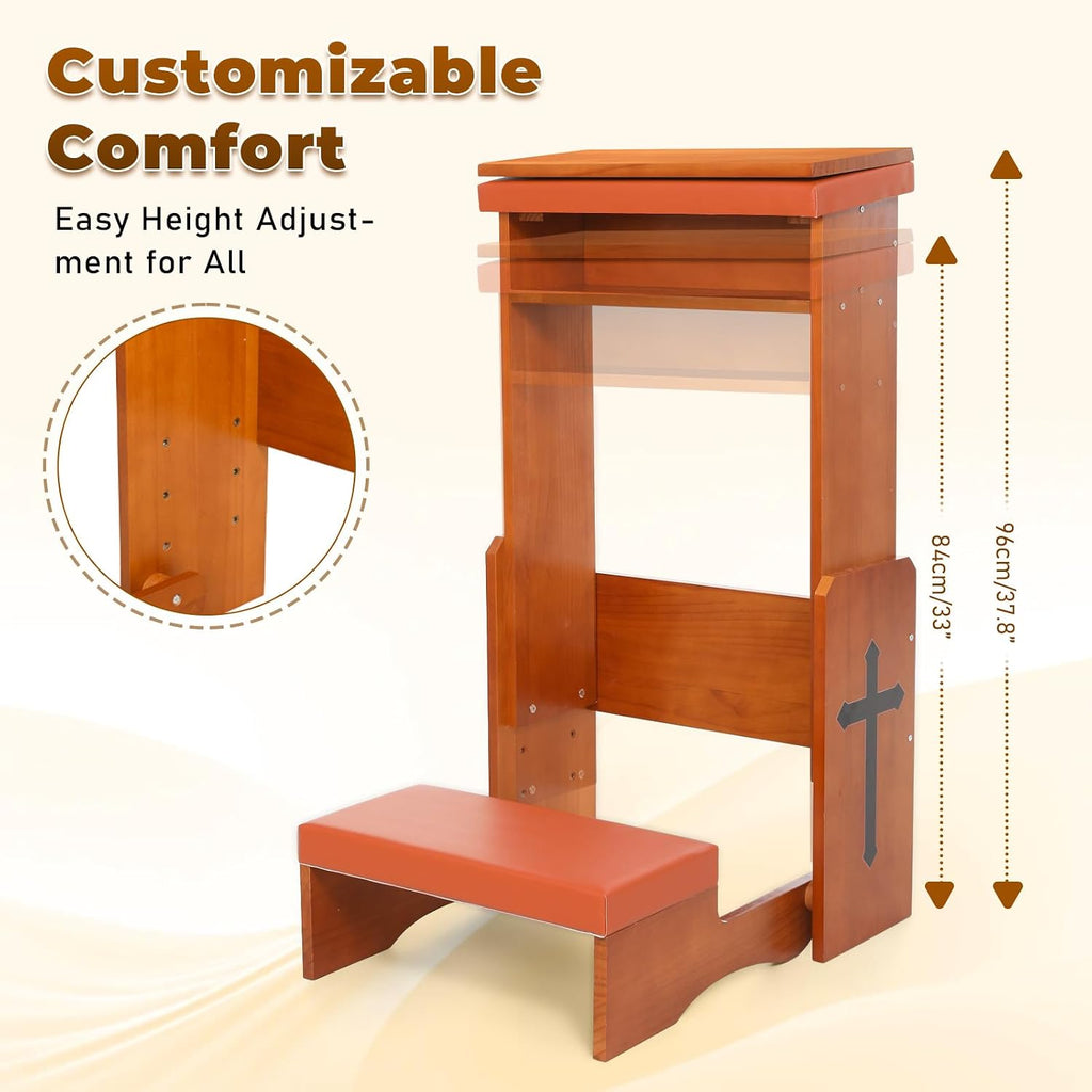 Prayer Kneeler Bench with Book Rest, Adjustable Height Foldable Kneeling Bench with Thick Padding, Portable Prayer Stool for Home, Church and Meditation
