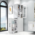 KEIKI 70.87" H Kitchen Pantry Storage Cabinet with Pull-Out Shelf, Glass Doors, Tall Modern Wooden Display Cabinet, Bookshelf, Bookcase, Food Pantries for Dining Room, Living Room Home Office, White