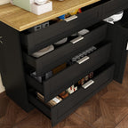 Kitchen Cabinet Set with 5 Drawers and Shelves, Wall-Mounted Pantry Cabinet Set with Doors & Countertop, for Kitchen Storage Black and Oak