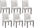 Modern Dining Chairs Set of 6, Upholstered Accent Parsons Dinning Chairs with Tufted Back and Solid Wood Legs, Comfortable Chenille Fabric Kitchen Chairs for Dining Room/Kitchen, Beige