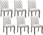 Modern Dining Chairs Set of 6, Upholstered Accent Parsons Dinning Chairs with Tufted Back and Solid Wood Legs, Comfortable Chenille Fabric Kitchen Chairs for Dining Room/Kitchen, Beige