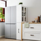 KEIKI 70.87" H Kitchen Pantry Storage Cabinet with Pull-Out Shelf, Glass Doors, Tall Modern Wooden Display Cabinet, Bookshelf, Bookcase, Food Pantries for Dining Room, Living Room Home Office, White