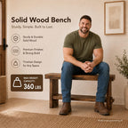 31.5" Solid Wood Entryway Bench, Farmhouse Rustic Storage Bench for Small Spaces, Narrow Indoor Bench Seat for Hallway, Living Room, Dining Room & Mudroom, Mortise-and-Tenon Base, Rustic Brown