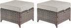 Outdoor Wicker Ottomans Rattan Footrests - Heavy Duty Outside Resin Rattan Lawn Footstools for Front Porch Balcony Backyard Yard Deck Apartment – Brown/Beige