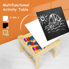 Bonnlo Kids Table and Chair Set with 2 Chairs, 3-in-1 Wooden Table, Reversible Whiteboard and Chalkboard, Hidden Storage, Fabric Chair Storage Bins, Activity Table for Arts, Crafts, Reading (Natural)