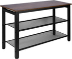 3-Tier Shoe Rack Bench, Industrial Shoe Organizer with Metal Mesh Shelves and Wood Seat, 29.5 Inch Entryway Storage Bench for Living Room or Hallway, Rustic Brown