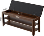 Homleke 39.4" Wide Solid Wood Shoe Rack Bench with Flip-Top Storage | 2-Tier Entryway Bench with Cushion, Adjustable Shelf, Holds Up to 10 Pairs, for Hallway, Bedroom and Closet, Walnut